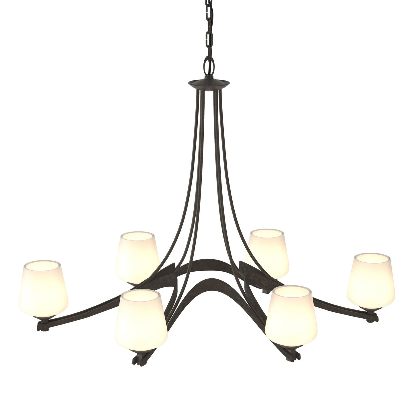 Oval Ribbon Opal Glass 6 Arm Chandelier 6-Light Opal Glass (GG) in Dark Smoke
