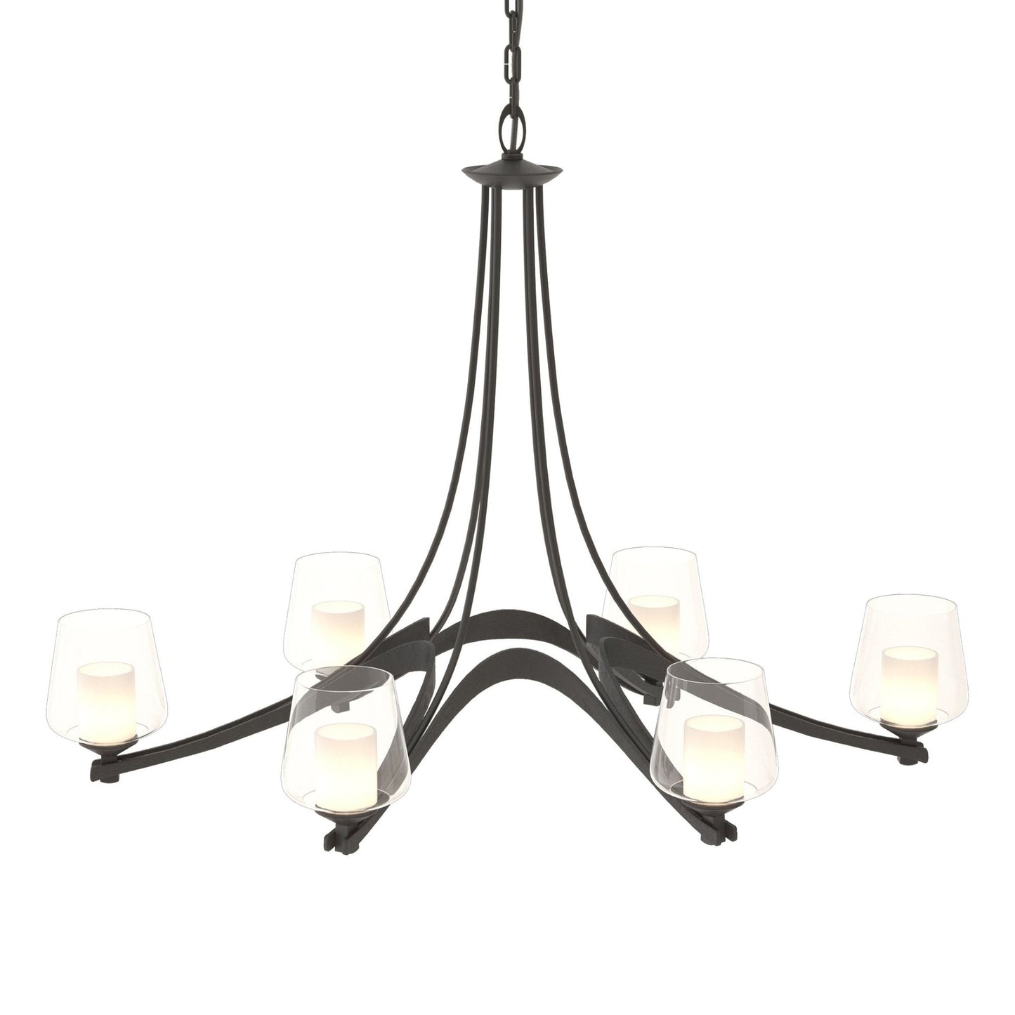 Oval Ribbon Clear Glass 6 Arm Chandelier 6-Light Clear Glass with Opal Diffuser (ZU) in Black