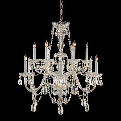 Traditional Polished Brass Twelve-Light Spectra Crystal Chandelier