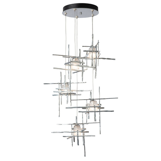 Tura 5-Light Frosted Glass Pendant 5-Light Cast Glass (YC) in Sterling