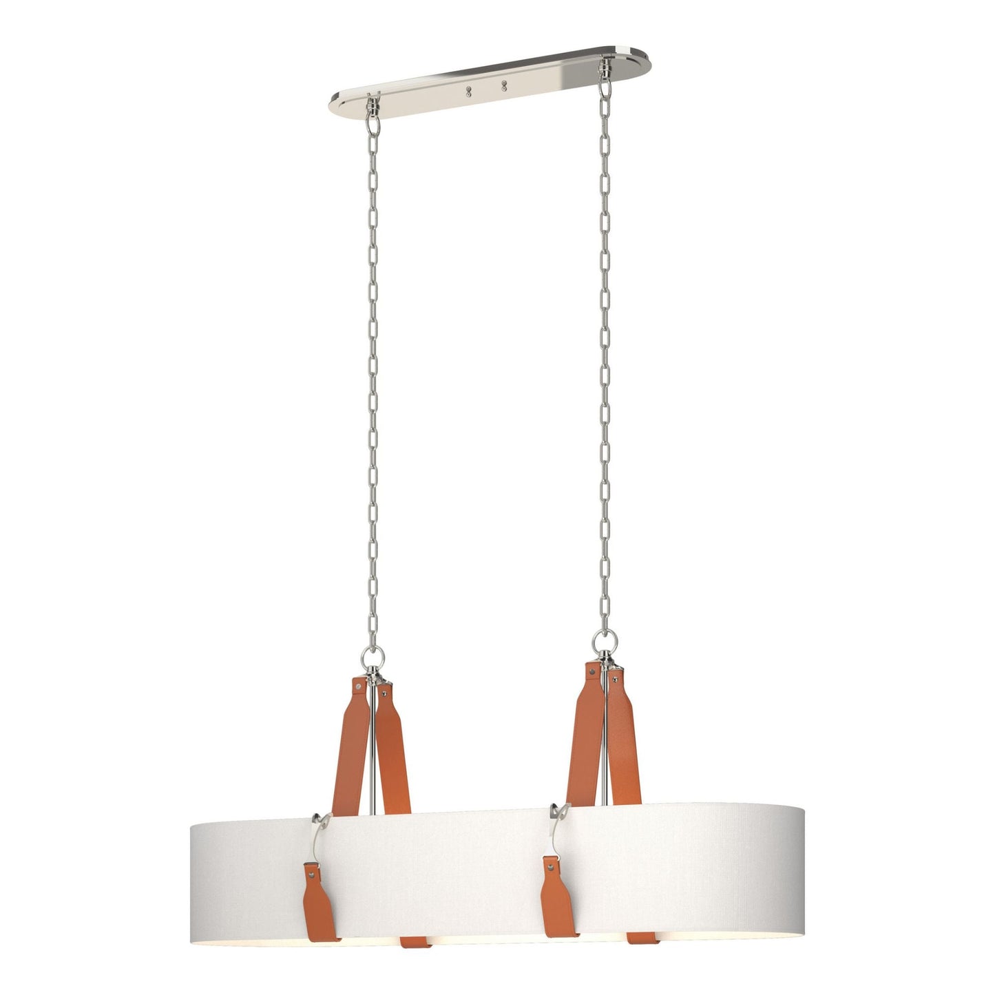 Saratoga Oval Pendant 4-Light Chestnut Leather Natural Anna Shade (SF) in Polished Nickel
