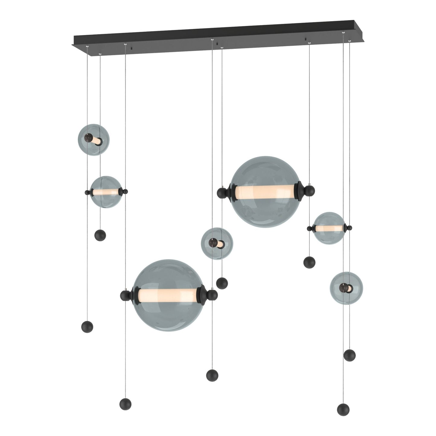 Abacus 7-Light Double Linear LED Pendant LED Cool Grey Glass (YL) in Black