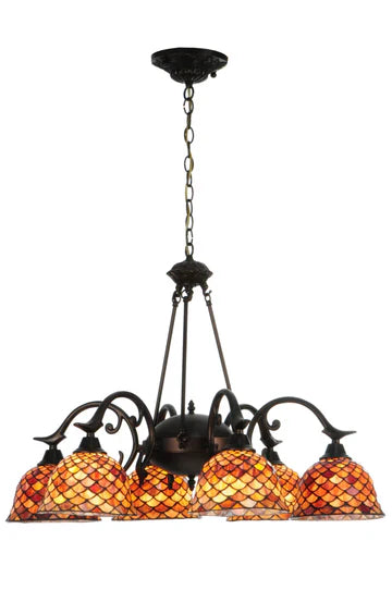 32.5 Inch Wide tiffany fishscale 6 lt Chandelier