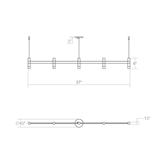 Systema Staccato 5 Light 57" Wide LED Indoor Linear Pendant