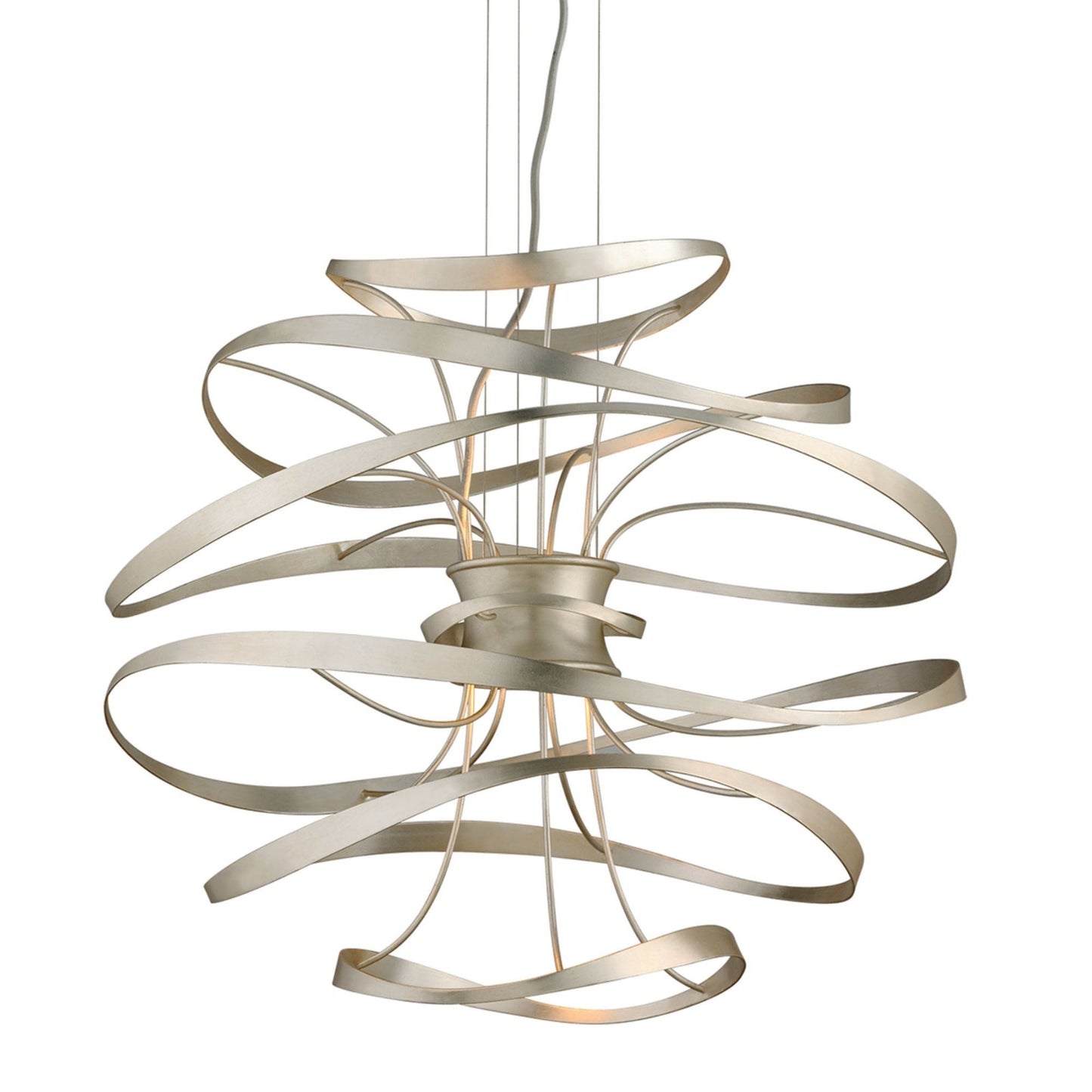 Calligraphy 2-Light Chandelier in Silver Leaf Polished Stainless 26L x 26W x 24H