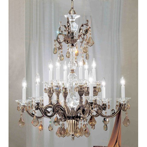 Via Firenze Roman Bronze Twelve-Light Chandelier with Strass Golden Teak Crystal Accents