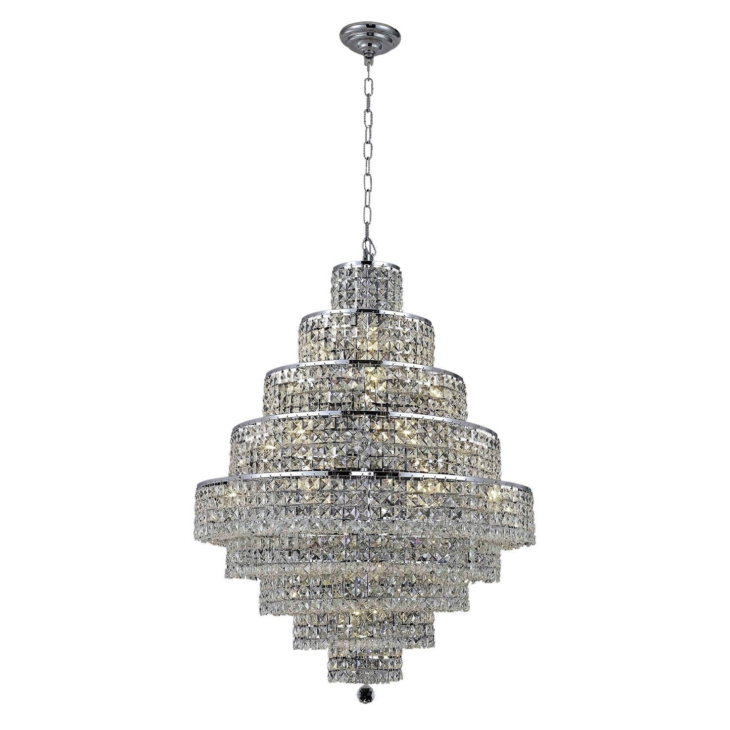 Chrome Twenty-Light 30-Inch Nine-Tier Chandelier with Royal Cut Clear Crystal