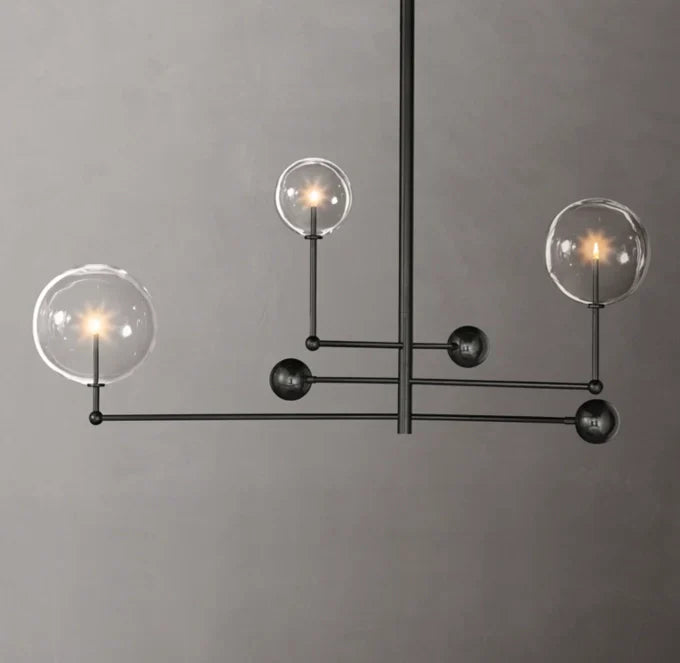 Glass Globe Mobile Three-Arm Chandelier 46"
