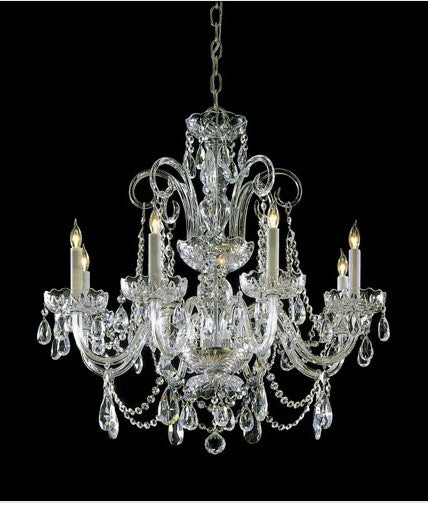 Eight-Light Clear Hand Cut Crystal Chandelier