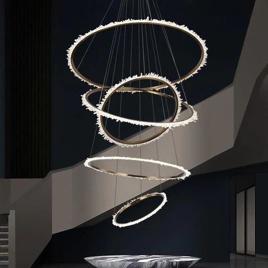 Rocast Crystal Multi Rings Chandelier For Staircase