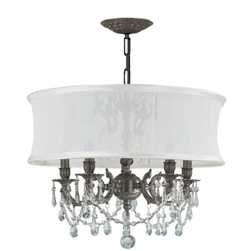 Five-Light Chandelier with Hand Polished Crystal and Smooth Antique White Shade