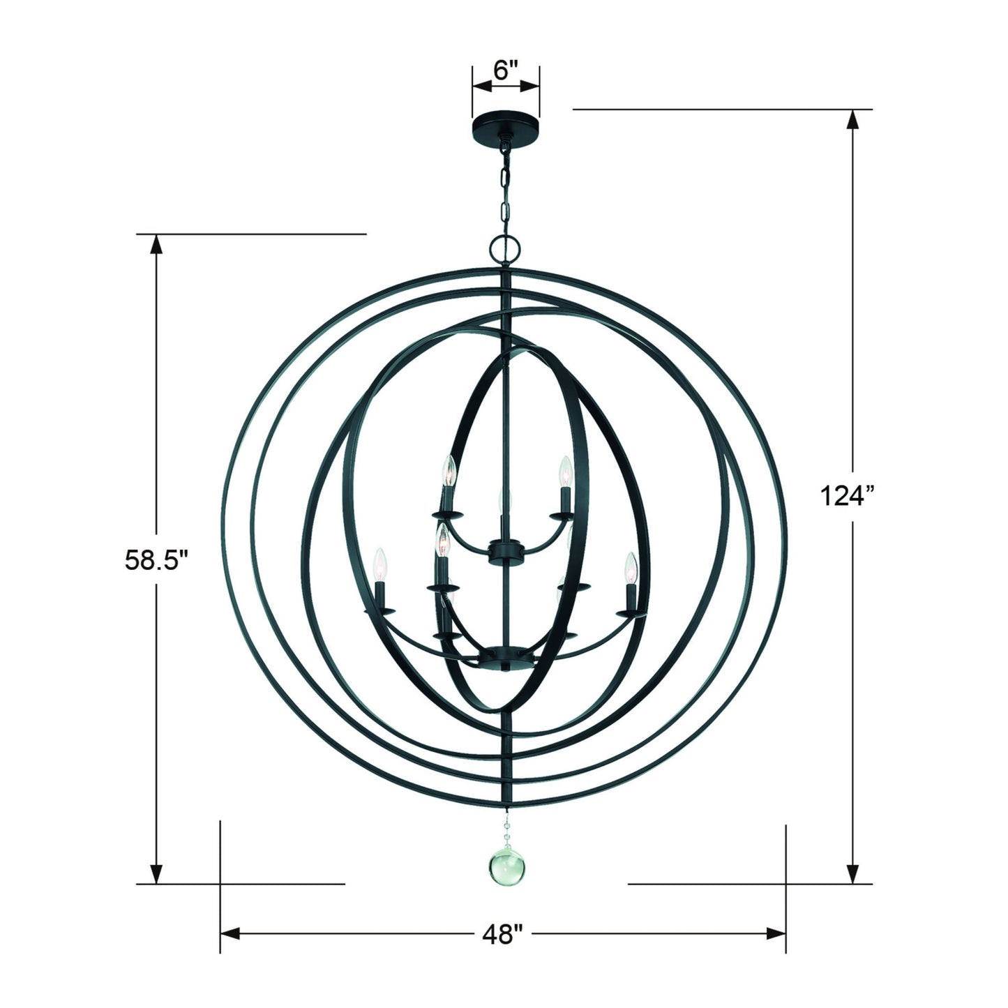 Luna 48'' Matte Black Chandelier Black 48"W x 58.5"H x 48"D
