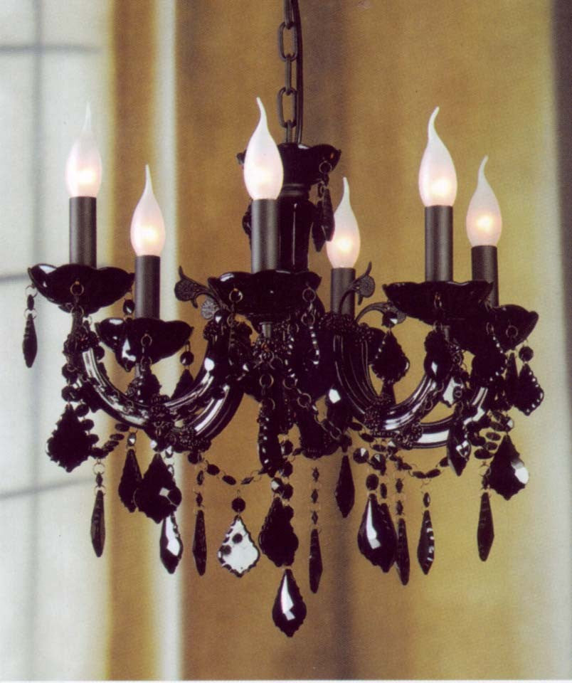 6 Lights Traditional crystal chandelier dressed with black crystals in black finish
