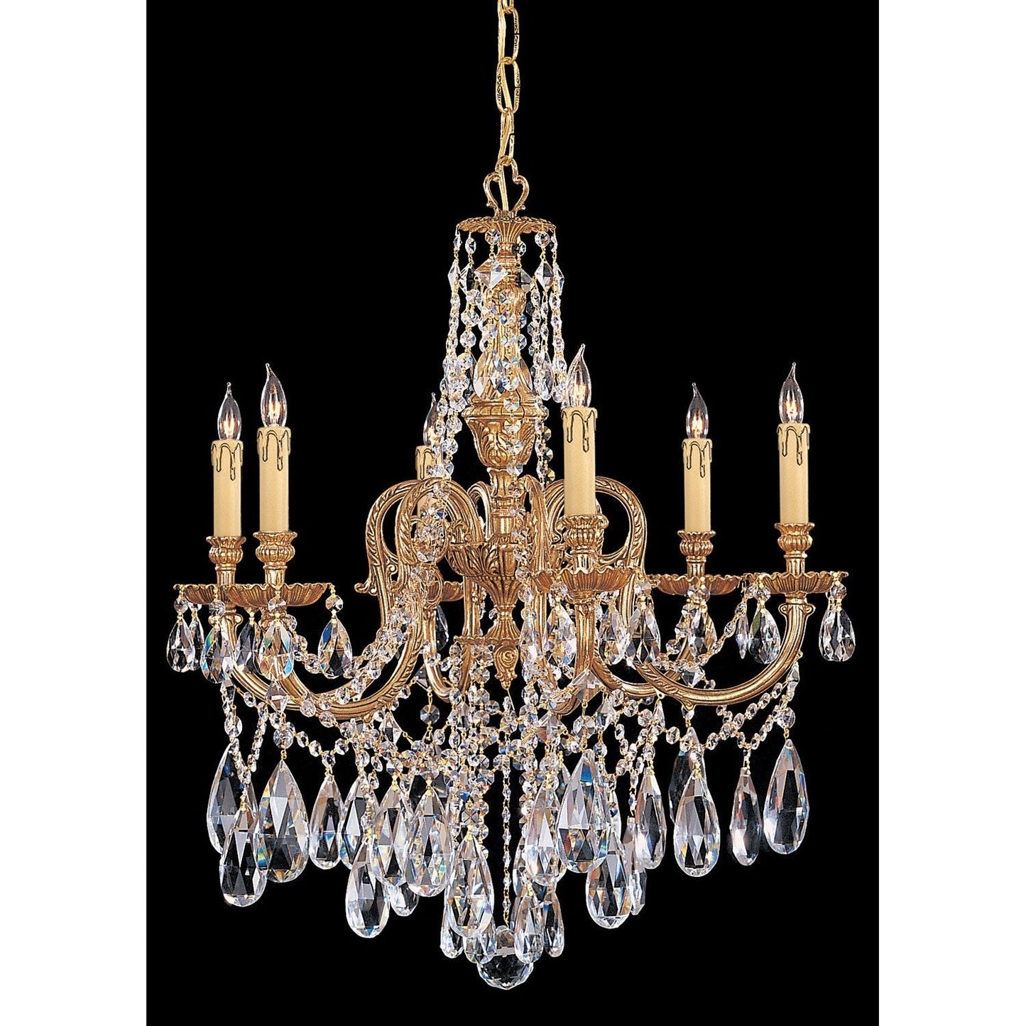 Brass Six-Light Chandelier with Swarovski Strass Crystal