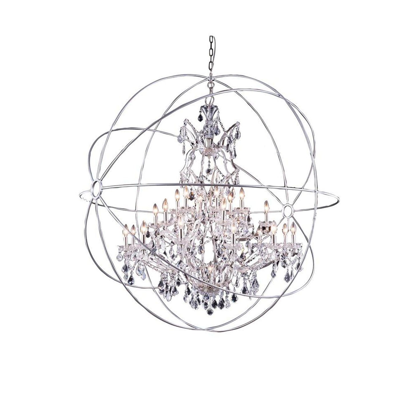 Geneva Polished Nickel Sixty-Inch Pendant with Clear Crystals