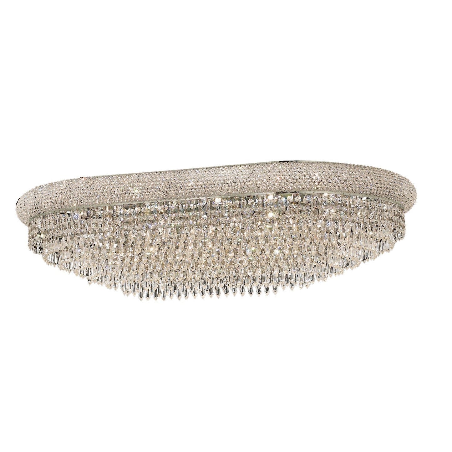 Primo Prism Chrome Twenty-Four Light 40-Inch Oblong Flush Mount with Royal Cut Clear Crystal