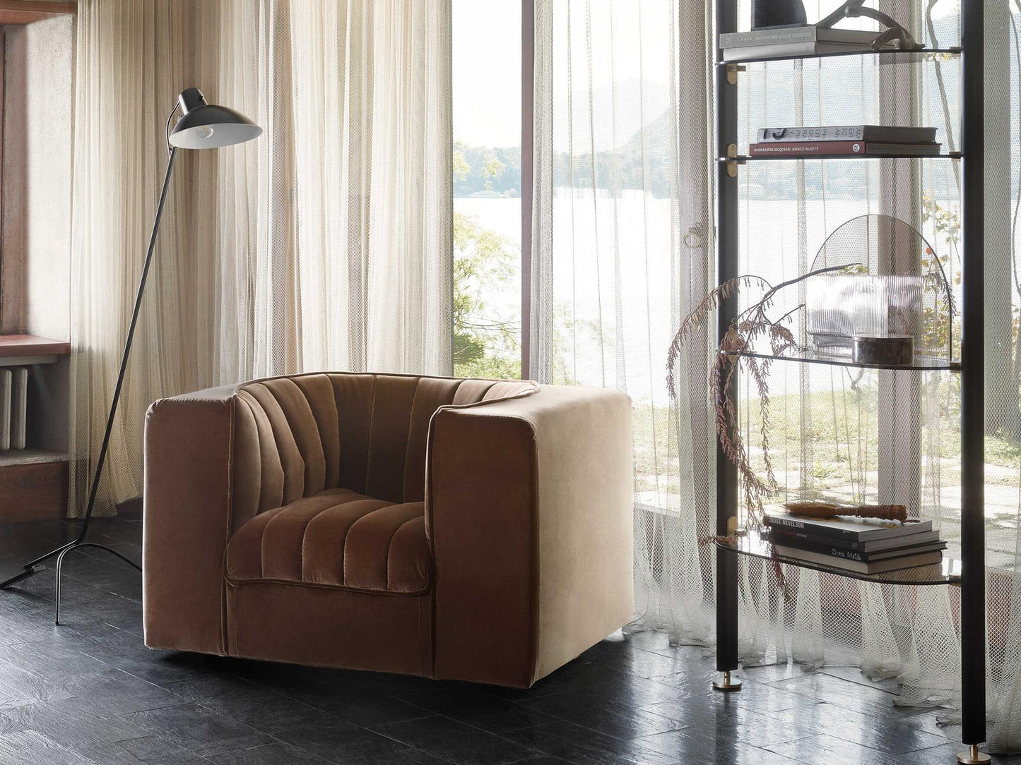 9000 Upholstered Accent Chair by Tito Agnoli in Fabric