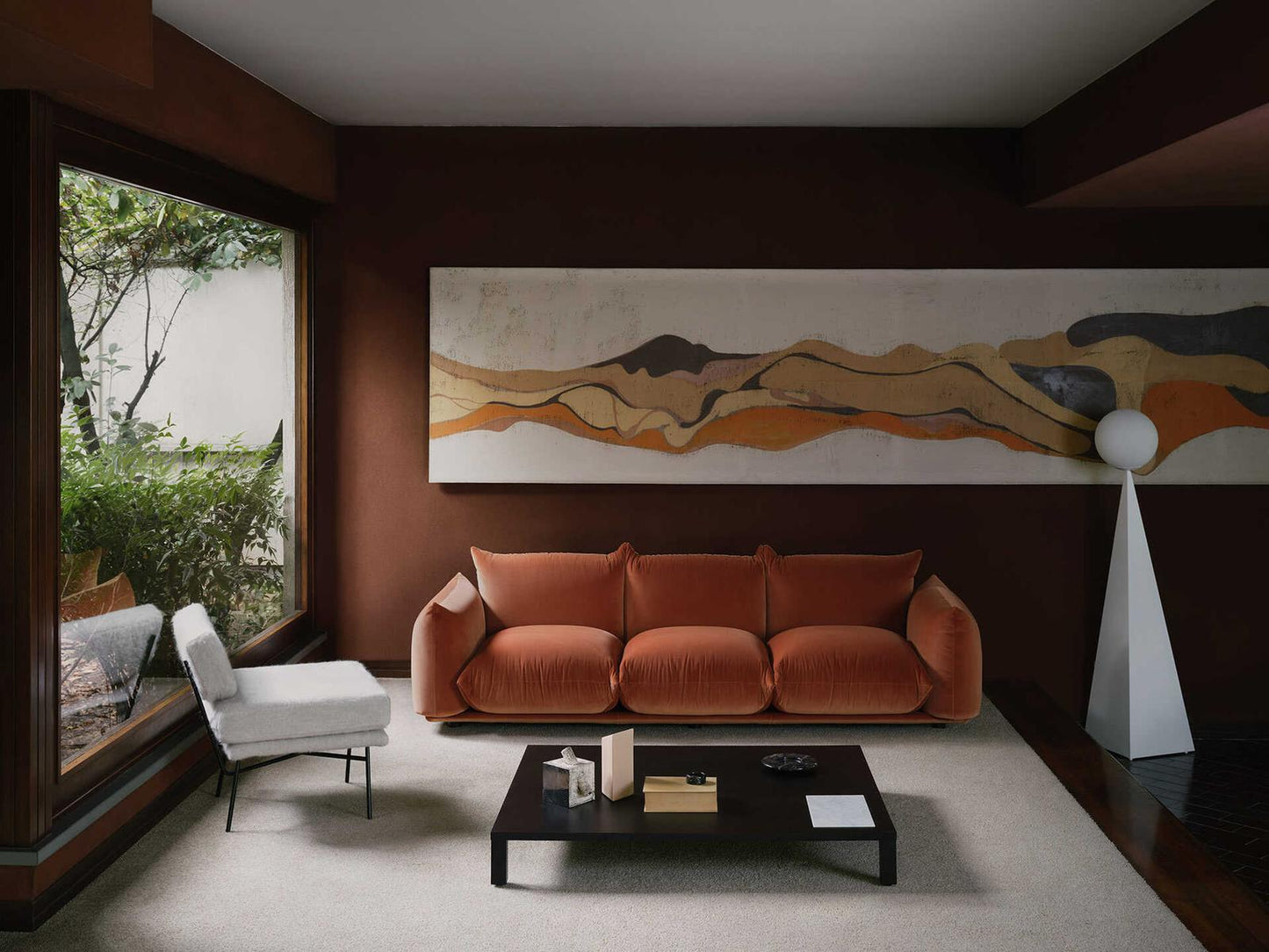 Marenco 3-Seat Fabric Sofa with Black Lacquered Metal Feet