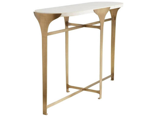 Janine Oval Console Table in Antique Brass with White Marble