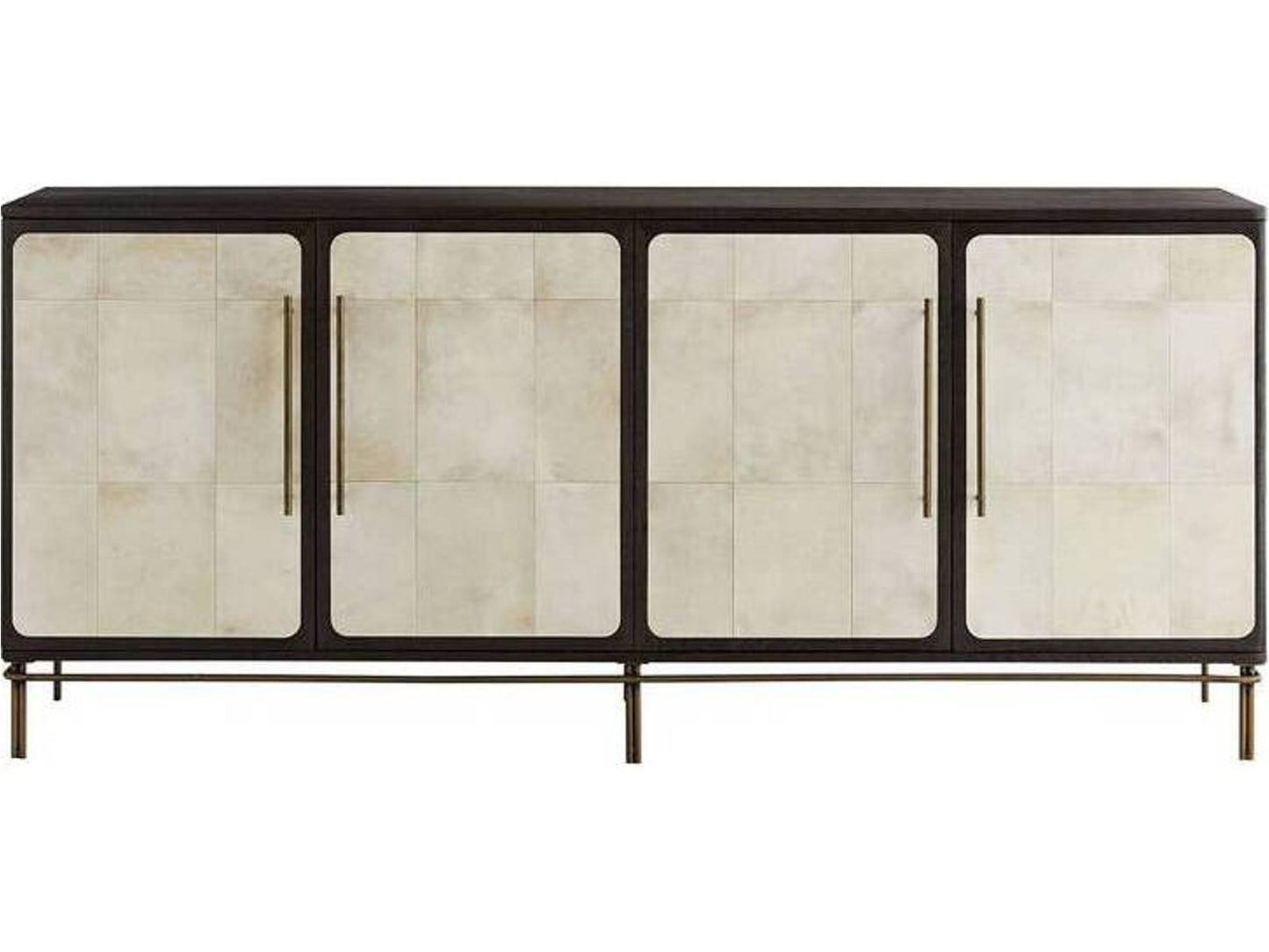 Edison Ivory Vellum Credenza with Antique Brass Accents