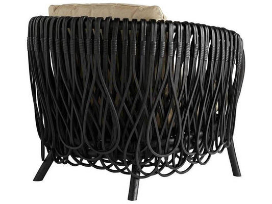 Strata Upholstered Lounge Chair with Oyster Leather and Black Rattan
