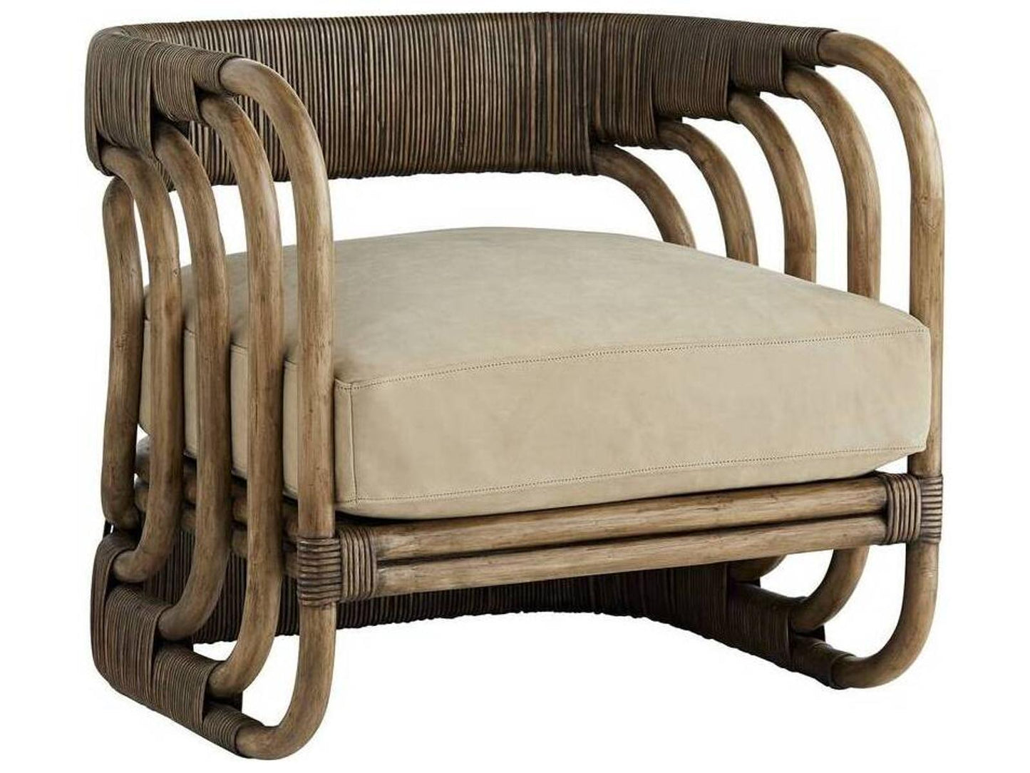 Arteriors Hamza Accent Chair with Palm Gray Rattan and Mink Leather