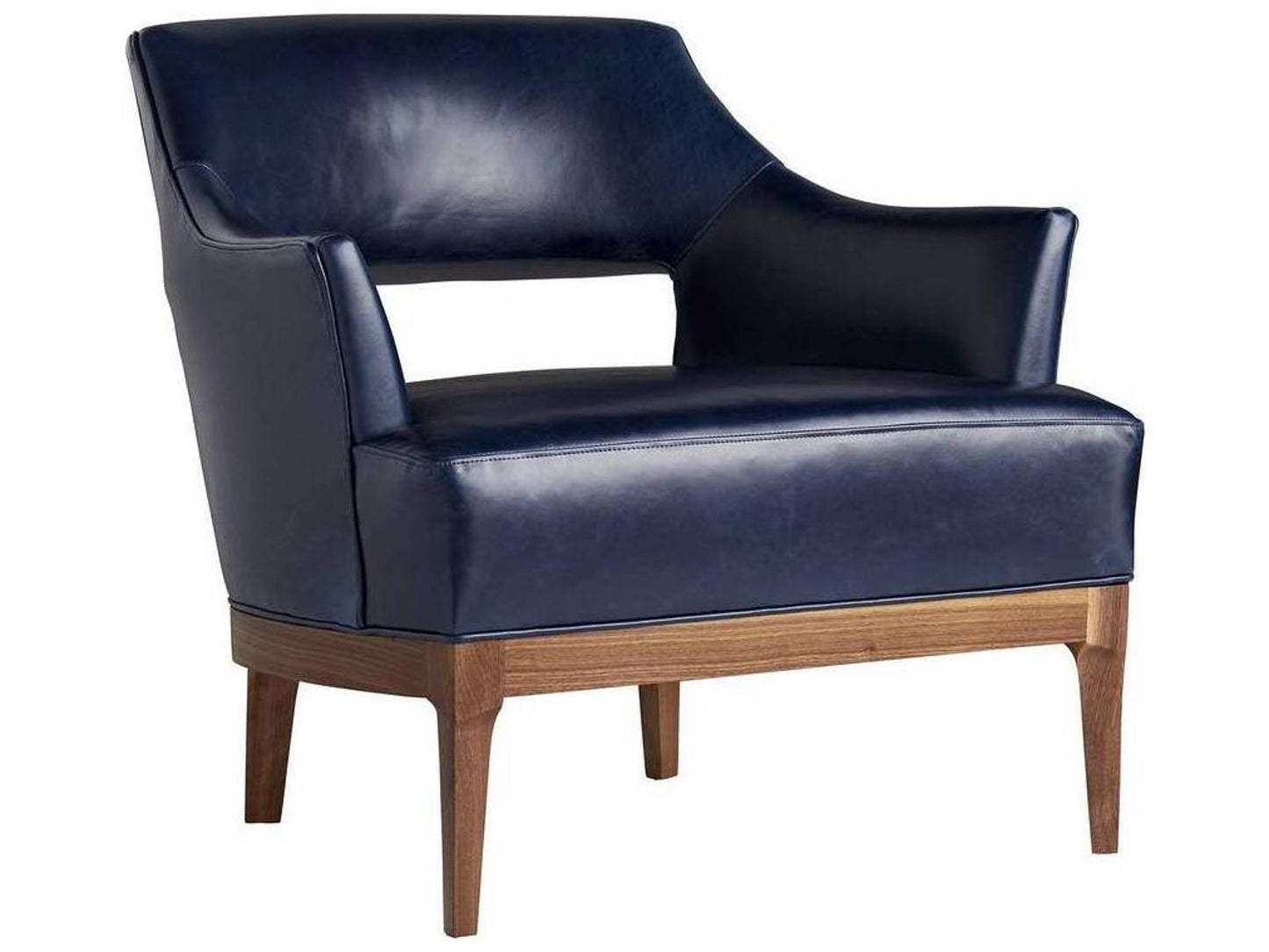 Laurette Upholstered Accent Chair in Indigo Leather and Dark Walnut