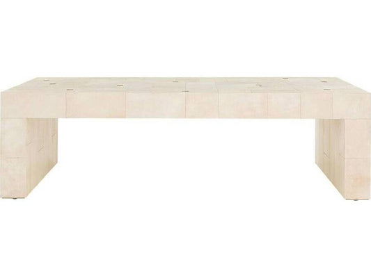 Madelyn Rectangular Coffee Table in Ivory Vellum and Antique Brass