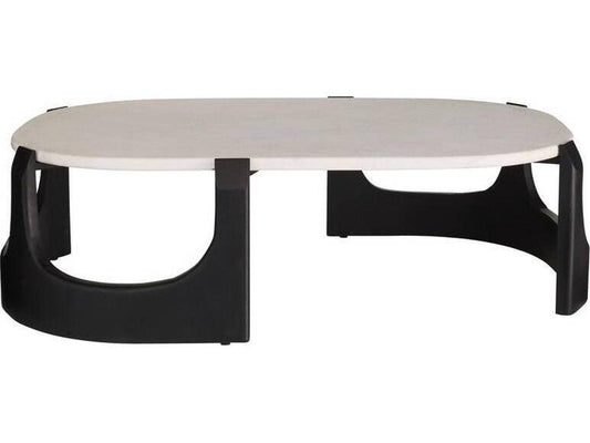 Lorena Oval Marble Coffee Table with Ebony Wood Base