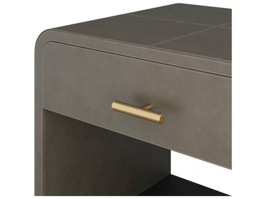 Buchanan Square Side Table in Graphite Leather and Antique Brass