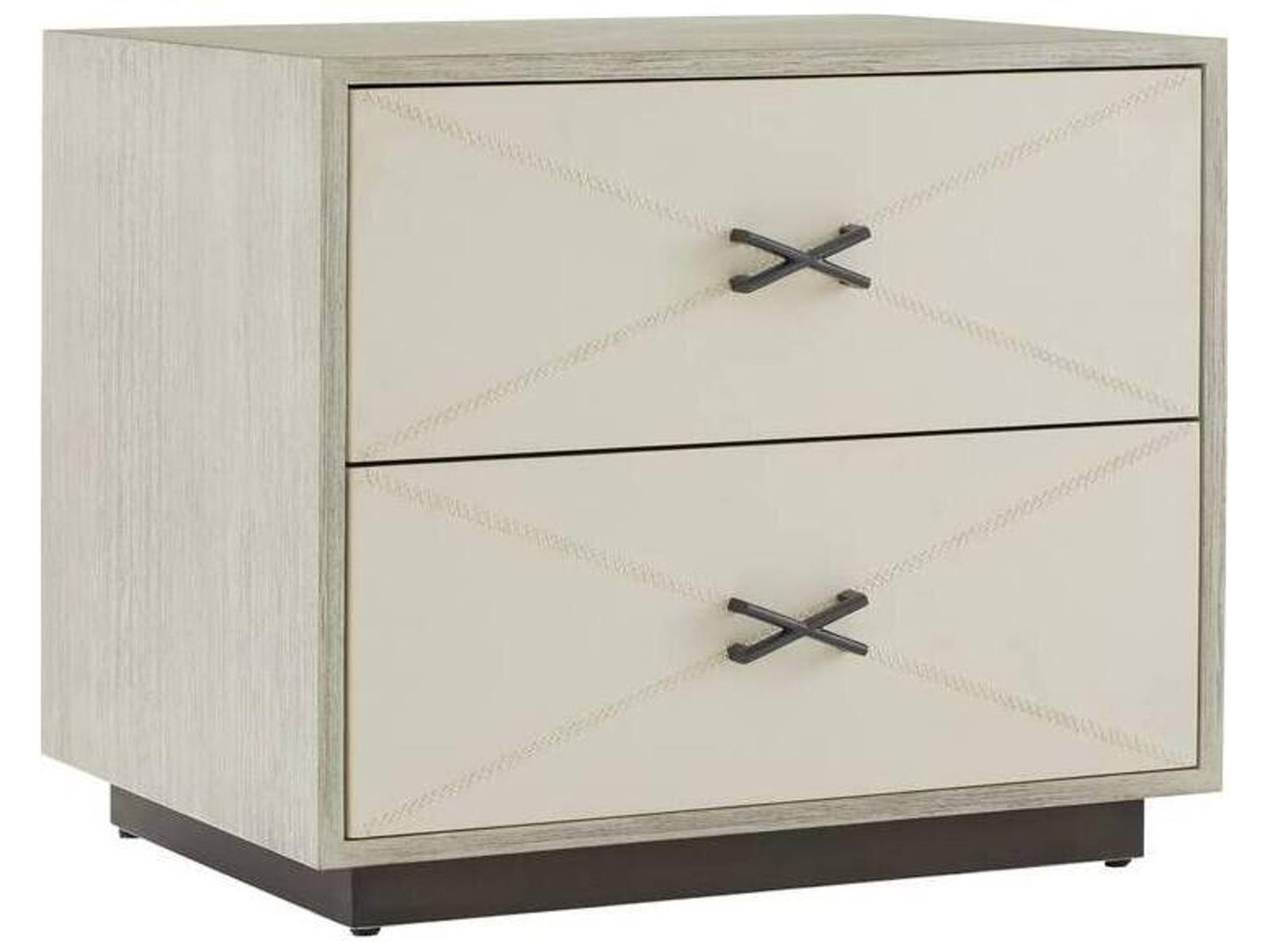 Hartzel Side Table with Ivory Leather Drawers and Smoke Oak Wood