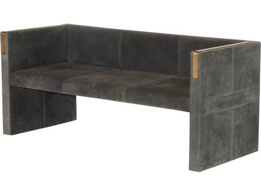 Donovan Slate Grey Antique Brass Suede Upholstered Sofa
