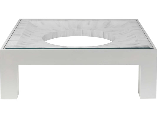 Home Elation Square Coffee Table with Glass Top in White Bone