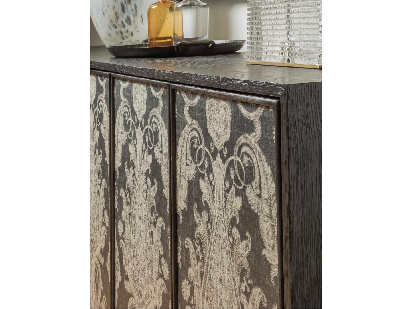 Venerato 99-Inch Media Console TV Stand in Mocha Wood and Fabric