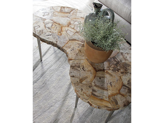 Home Caldera Kidney Coffee Table Petrified Wood and Silver Iron