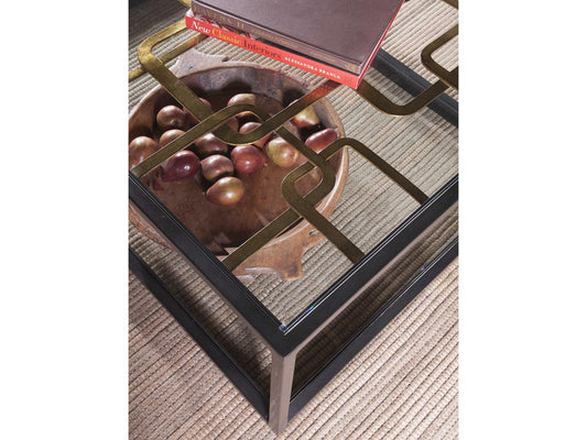 Home Moxie Rectangular Cocktail Coffee Table in Black and Gold Metal and Glass