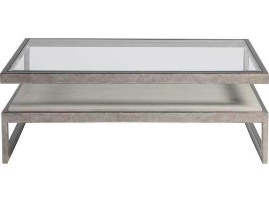Home Soiree Rectangular Cocktail Table with Glass Top and Silver Leaf Finish