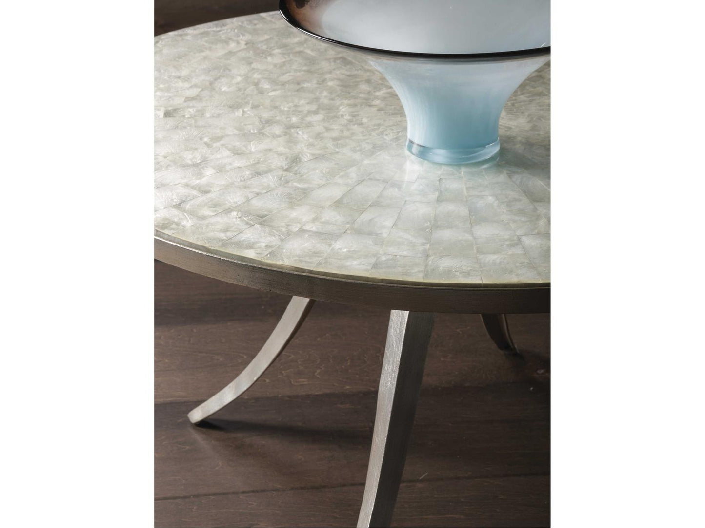 Home Signature Designs Round Coffee Table Capiz Shell Champagne Silver Foil