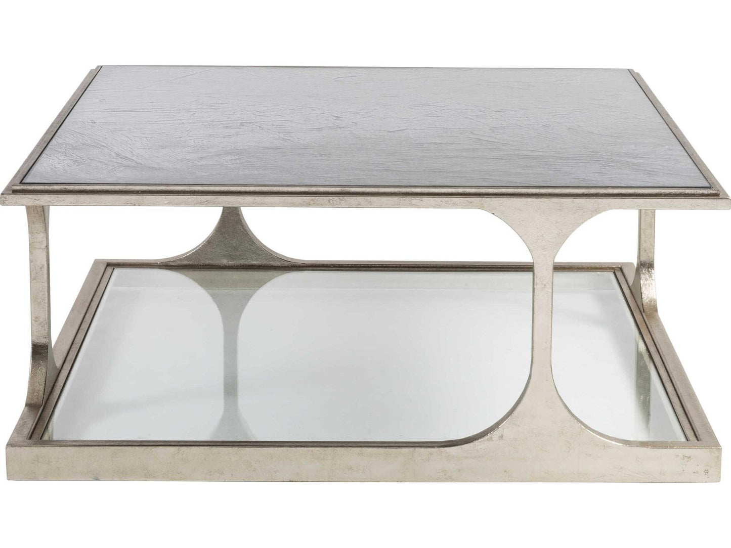 Home Bond Street Square Coffee Table in Textured Champagne Iron and Art Glass