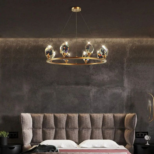 Angelia Faceted Crystal Prisms Crown Chandelier