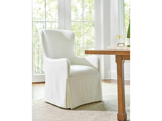 Laguna Aliso Upholstered Host Chair with Casters in Linen White