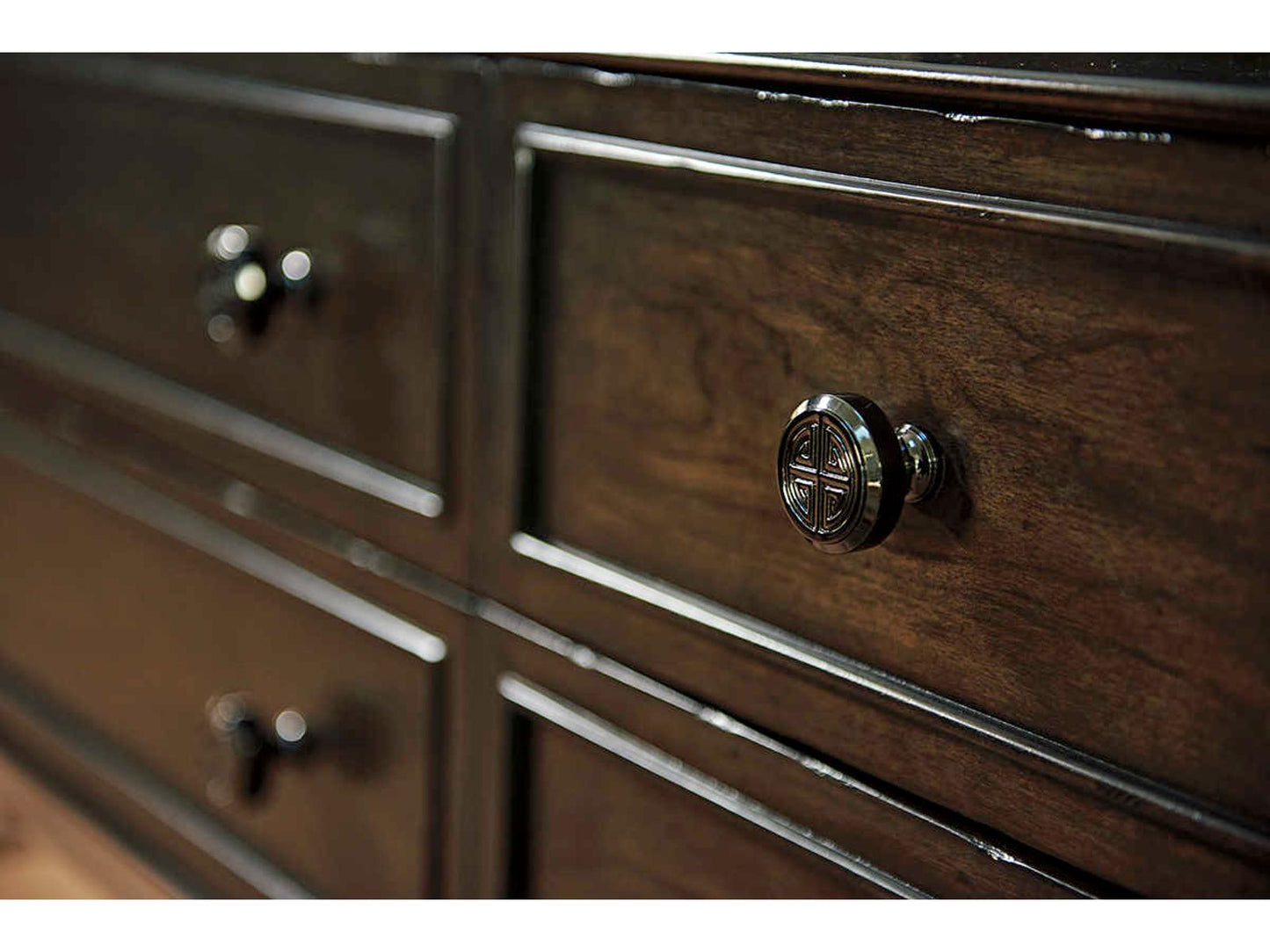 Fairfax 6-Drawer Sideboard in Wilshire Gray and Black Nickel