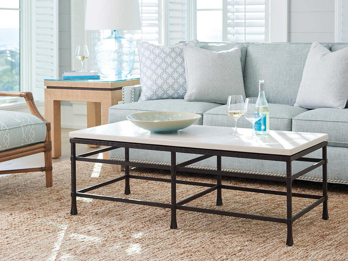 Newport Rectangle Coffee Table Metal and Stone in Sandstone