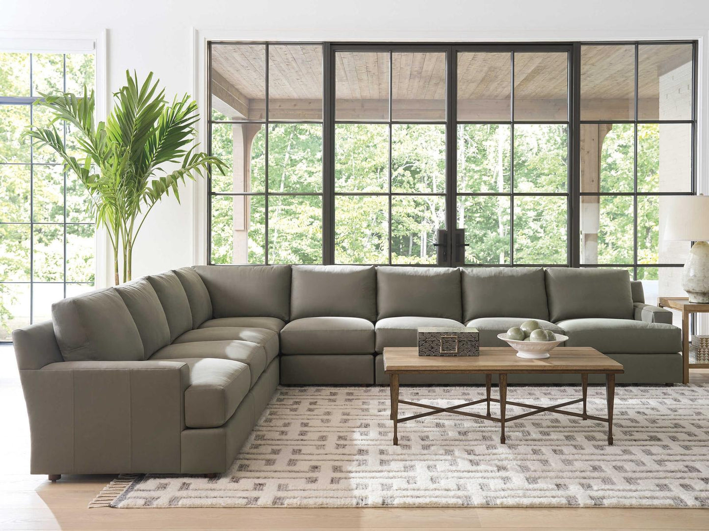 Upholstery Millington Green Leather Sectional Sofa