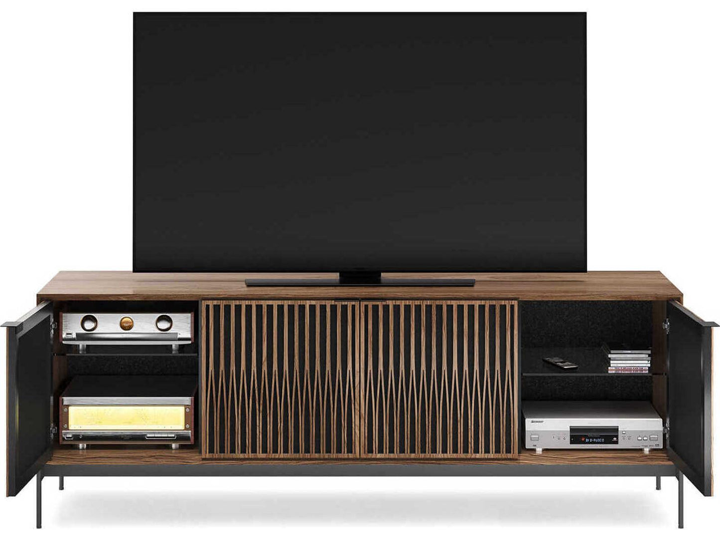 Elements Tune 4-Door Media Console Table in Natural Walnut