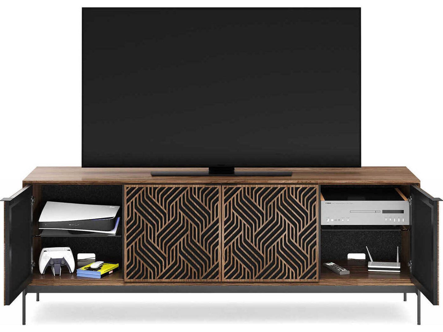 Elements Weave Media Console for 85 Inch TVs Natural Walnut