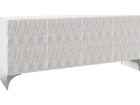 Stratum Entertainment Credenza Fossil Faux Stone and Polished Nickel