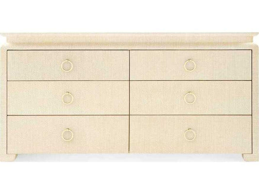 Elina Extra Large 6-Drawer Lacquered Grasscloth Dresser Natural Twill