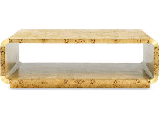 Emil Rectangle Coffee Table in Burl Wood and Brushed Brass
