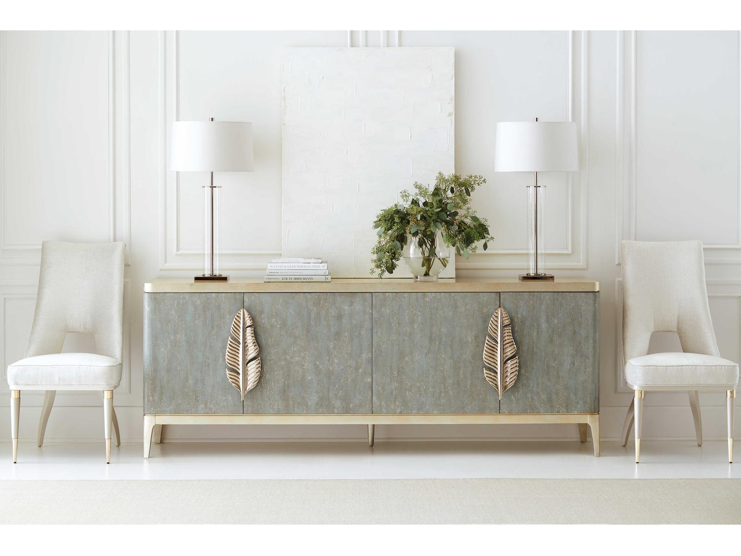 Classic Waterside Buffet with Wine Storage in Tranquil and Coastal Silver Leaf